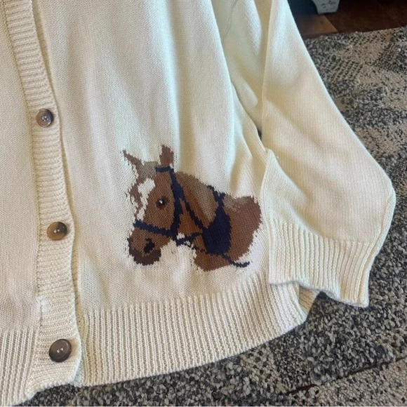 Western Rodeo Horse Knit Button Front Cardigan Sweater Top Yellowstone - Picture 4 of 6